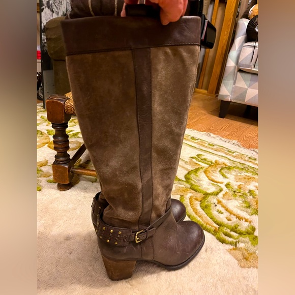 Suede & Leather tall boots (mocha colour) - Picture 1 of 7